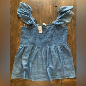 Loft Chambray smocked peplum